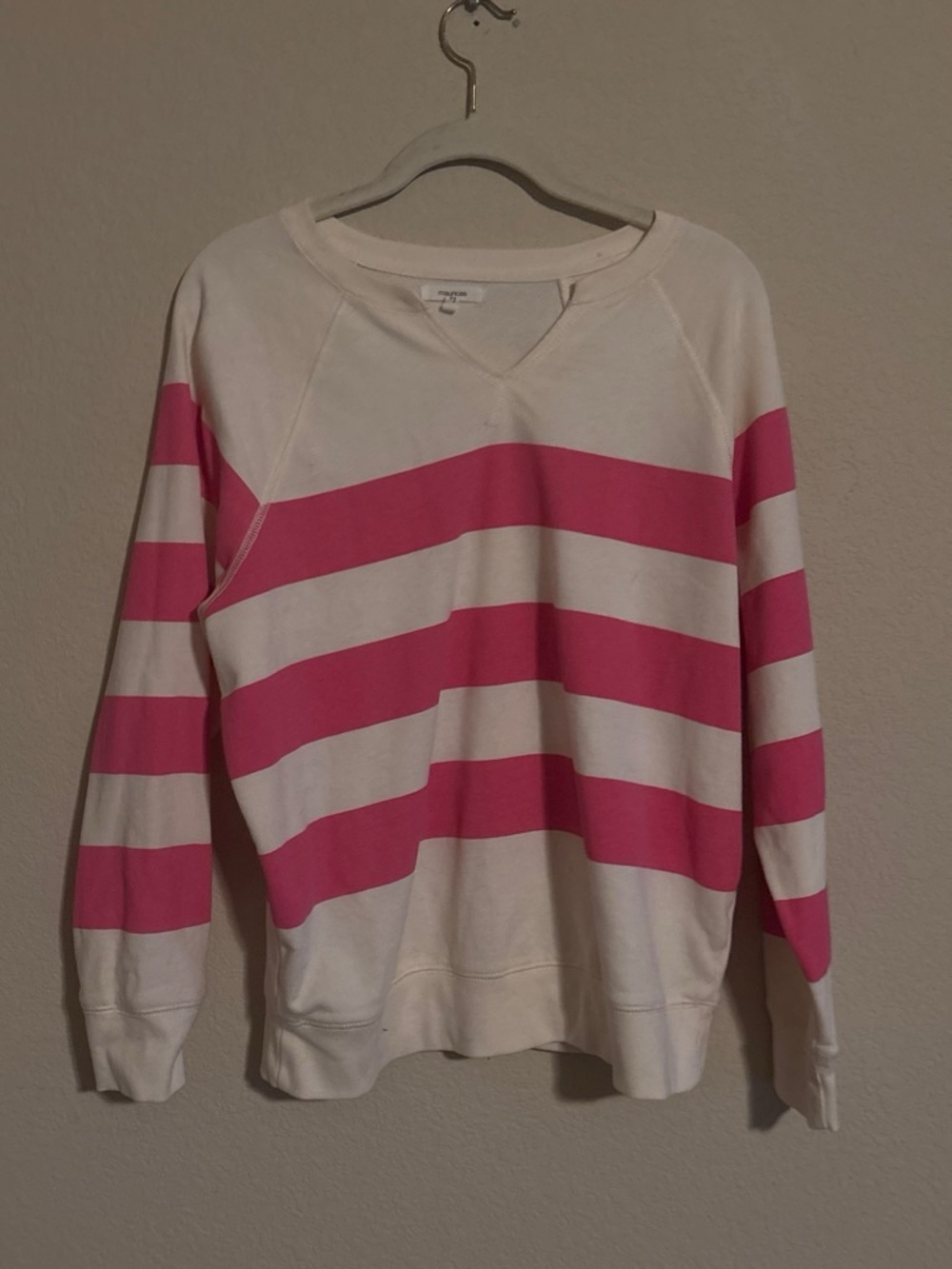 Cream and Pink Striped Women's Pullover Sweater